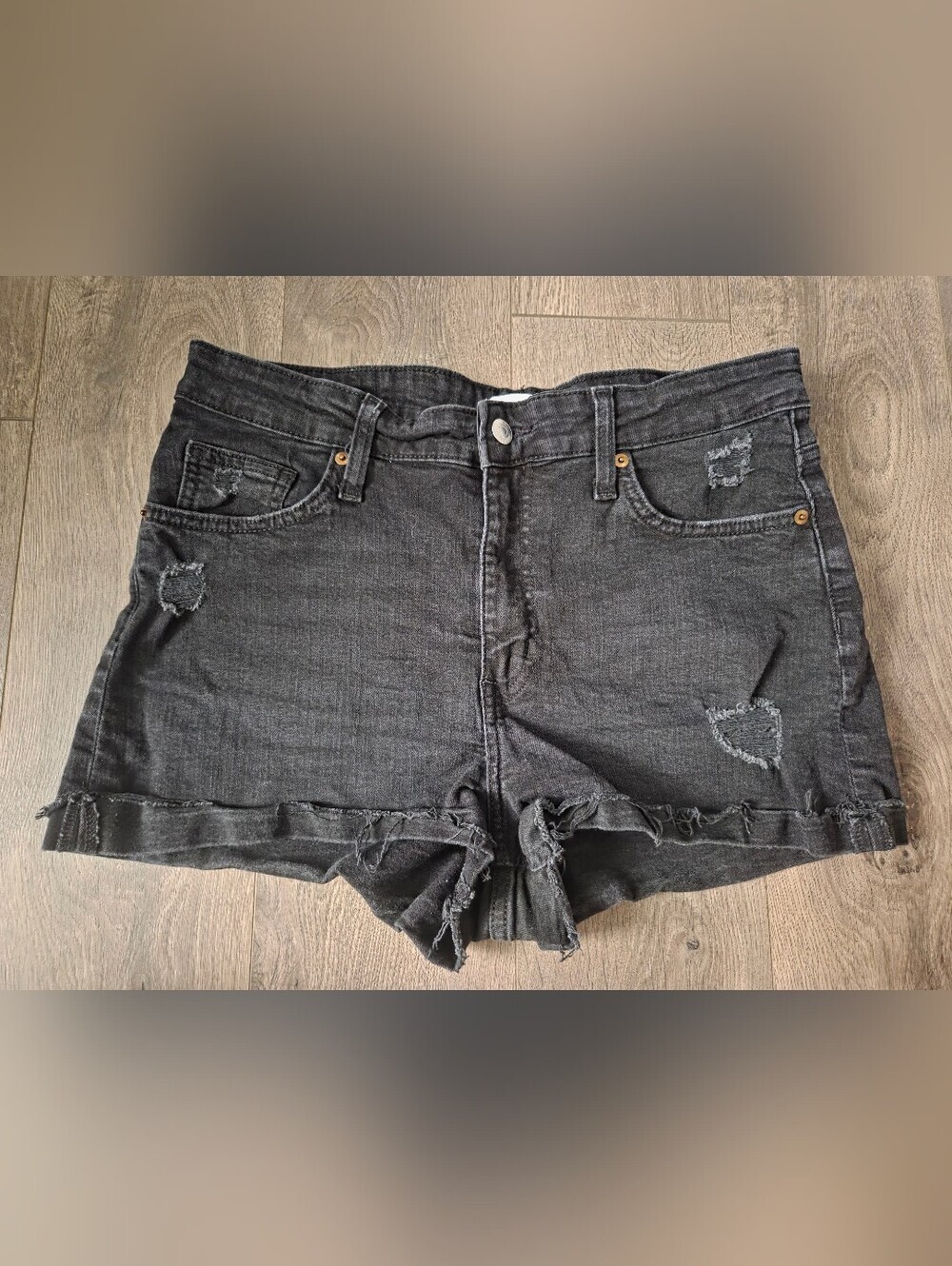 Womens H&M Black Distressed Denim Short Shorts Size 12